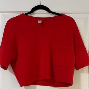 Spanx Air Essentials  Red Cropped Pocket Tee - Womens Top Size Medium NWOT